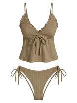 Maiô Tankini ZAFUL com decote em V texturizado com babados para mulheres Maiô Tankini ZAFUL com decote em V texturizado com babados para mulheres