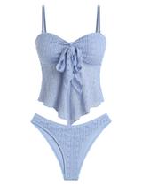 Maiô Tankini ZAFUL, gravata frontal, babados, renda texturizada Maiô Tankini ZAFUL, gravata frontal, babados, renda texturizada