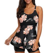 Maiô Tankini Zando 2024 Tummy Control feminino rosa floral