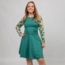 Maiô Vestido Feminino com Manga Raglan Longa Estampada Com Short com Bojo Moda Praia Evangélica