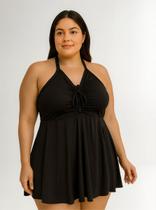 Maiô Vestido Feminino Plus Size Saia Embutida Saída Preto