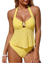 Maiô ZAFUL tankini halter com argola em O e renda, duas peças Maiô ZAFUL tankini halter com argola em O e renda, duas peças