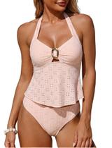 Maiô ZAFUL tankini halter de duas peças com renda e argola O Maiô ZAFUL tankini halter de duas peças com renda e argola O