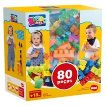 Mais Blocos 80 Peças de Montar Grandes Infantil Didático Educativo Dismat MK380