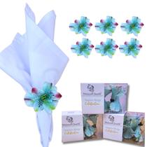 Maison Charlo Kit 6 Porta Guardanapo Flor Botão Astromelia Azul Turquesa