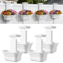 Maixinbuy Vasos Suspensos para Plantas Externas - Vasos para Cerca de PVC, Suportes para Plantas Brancos com Tampas para Postes para Decoração de Jardim, Fácil Instalação - Kit com 4 Peças