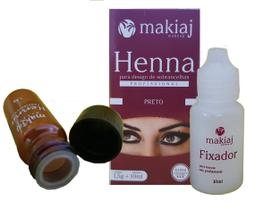 Makiaj Kit Henna Design Sobrancelha Profissional 1.5g e 10ml Fixador Todas Cores Renna Henaa