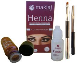 Makiaj Kit Henna Sobrancelha Design Castanho Escuro + Mini Pincel Chanfrado com tampa