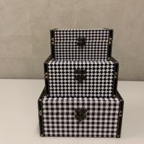 Mala Baú Geométrico Branco E Preto - 03 Peças