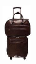 Mala bordo 4 rodas 360graus 2 em 1 material PU cor marrom. Sendo uma haste alumínio e uma tira colo.