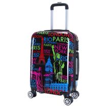 Mala de Bordo Viagem Pequena ABS + PC - (55 x 35 x 22cm) C/ 4 Rodinhas 360º - (Regulamentação ANAC) Estampa Capitais