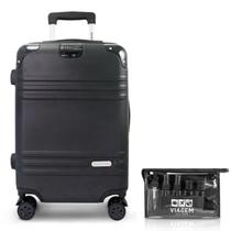 Mala de Viagem Bordo Pequena Bagagem de Mão Rígida ABS 10 KG Aprovada Cabine Rodas 360 Kit Frascos