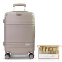 Mala de Viagem Bordo Pequena Bagagem de Mão Rígida ABS 10 KG Aprovada Cabine Rodas 360 Kit Frascos