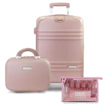 Mala de Viagem Bordo Pequena Bagagem Mão Rígida ABS 10 KG Aprovada Cabine Rodas 360 Kit Frasqueira Necessaire Frascos