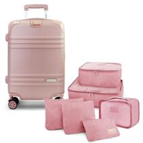 Mala de Viagem Bordo Pequena Mão Rígida ABS 10 KG Aprovada Rodinha Kit Organizador Elite