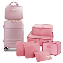 Mala de Viagem Bordo Pequena Mão Rígida ABS 10 KG Rodinha Kit Frasqueira Necessaire Organizador