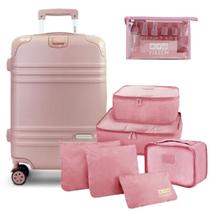Mala de Viagem Bordo Pequena Rígida 10 KG Aprovada ABS Rodinhas Kit Conjunto Organizador Frascos