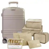 Mala de Viagem Bordo Pequena Rígida 10 KG Aprovada ABS Rodinhas Kit Conjunto Organizador Frascos