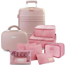 Mala de Viagem Bordo Pequena Rígida 10 KG Bagagem ABS Rodinha Frasqueira Conjunto Organizador Frasco