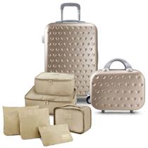 Mala de Viagem Bordo Pequena Rígida Cabine 10 KG Aprovada ANAC ABS Rodinhas 360 Frasqueira Kit Organizador