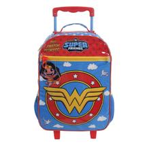 Mala Escolar G com Rodinhas + Squeeze 340ml Infantil Menina Wonder Woman DC Superfriends