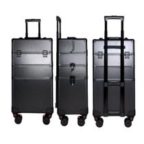 Mala Maleta Maquiagem Profissional Rodinhas 3 Andar Preta Com Divisórias Completa Preta