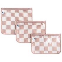 Malas de viagem Tiny Twinkle à prova de bagunça, compatíveis com companhias aéreas, fecho de zíper, bolsa frontal transparente, embalagem de fraldas, organizador de produtos de higiene pessoal ou cosméticos, pacote com 3 unidades (xadrez bege)