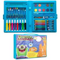 Maleta Azul Kit Escolar Infantil 60 Peças Para Pintar Volta Às Aulas Para Meninos Maleta Azul Kit Escolar Infantil 60 Peças Para Pintar Volta Às Aulas Para Meninos