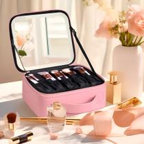 Maleta Bolsa Cosméticos Maquiagem Com Espelho Led Blogueira viagem