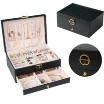 Maleta caixa organizadora de joias bijuterias brincos correntes relogio multiuso penteadeira viagem luxo preta