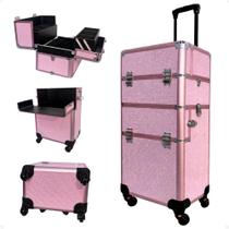 Maleta Carrinho 2 em 1 Klass Vough 2 Andares 4 Rodinhas Rosa com Brilho DB-913R