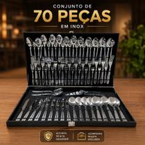 Maleta Conjunto de Talheres 70 peças em inox de Alta Resistência Perfeitas Para sua Casa Para Presente Faqueiro Fácil de Limpar