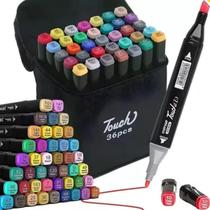 Maleta De Canetinhas Coloridas 36 Cores Para Desenho Marcador Profissional e Escolar Duas Pontas Hidrográfica Touch Swee