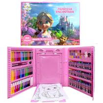 Maleta de Colorir Princesa Encantada Estojo Completo Tintas Lápis Canetinha Giz 208pçs