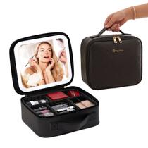 Maleta de Cosméticos Portátil Necessaire de Maquiagem Com Espelho e Iluminação Led Recarregável Cor:ROSA