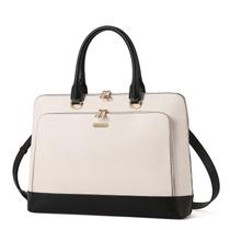 Maleta de couro CLUCI para mulheres, laptop de 15,6", bege-preta