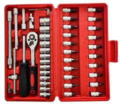 Maleta de Ferramentas p/ uso profissional Multiuso Moto Catraca Soquetes Bit Torx Fenda Philips Canhão Allen 46PCS