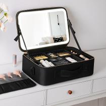 Maleta de Maquiagem com Espelho LED Profissional bolsa de cosméticos com espelho LED para blogueiras