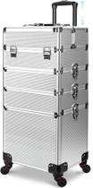 Maleta de Maquiagem Profissional ABS Completa 4 Andar Alumínio Prata