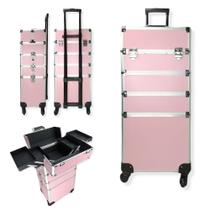 Maleta de Maquiagem Profissional Com Rodinhas e Divisórias Organizador Completa 4 Andar Rosa 914R Maleta de Maquiagem Profissional Com Rodinhas e Divisórias Organizador Completa 4 Andar Rosa 914R