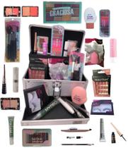 Maleta de maquiagem profissional Rubys Luisance Jasmyne Macrilan completa paleta pincel sombra blush