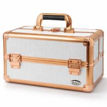 Maleta de Maquiagem Rubys Branca e Rose com 2 Bandejas Fs-1160ff