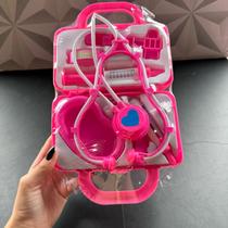 Maleta de médica de brinquedo com acessórios brincando de profissão rosa de brinquedo com seringa termômetro de plástico