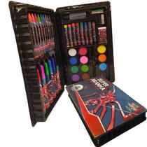 Maleta de Pintura Aranha para Meninos infantil Estojo 42 Peças Giz de Cera, Aquarela, Lápis e outros
