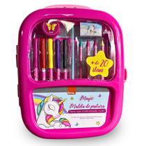 Maleta de Pintura Escolar Acessórios Unicórnio - Dinossauro 22 Peças Presente