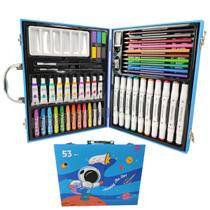 Maleta de Pintura Infantil 53 Peças Estojo Criança Canetinha Lapis de Cor Pincel Tinta Desenho Pintura Lazer Diversao Entretenimento