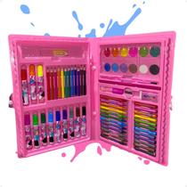Maleta de Pintura Infantil 68 Peças Estojo Completo Com Canetinhas, Lápis, Giz de Cera, Aquarela e Acessórios, Ideal Para Crianças Estimularem a Cri