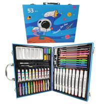 Maleta de Pintura Infantil Criança Estojo 53 Peças Canetinha Tinta Pincel Lapis de Cor Desenho Pintura Escola Trabalho Lazer Diversao Criatividade