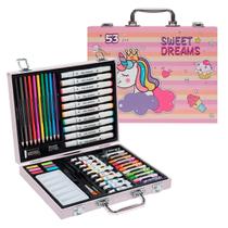 Maleta de Pintura Infantil Criança Estojo 53 Peças Lapis de Cor Canetinha Pincel Tinta Pintura Desenho Criatividade Lazer Diversao Entretenimento