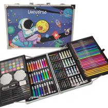Maleta De Pintura Infantil Criança Kit Escolar 145 Peças Lapis Pincel Tinta de Colorir Arte Desenho Brincadeira Canetinha Papel Divertido Lazer